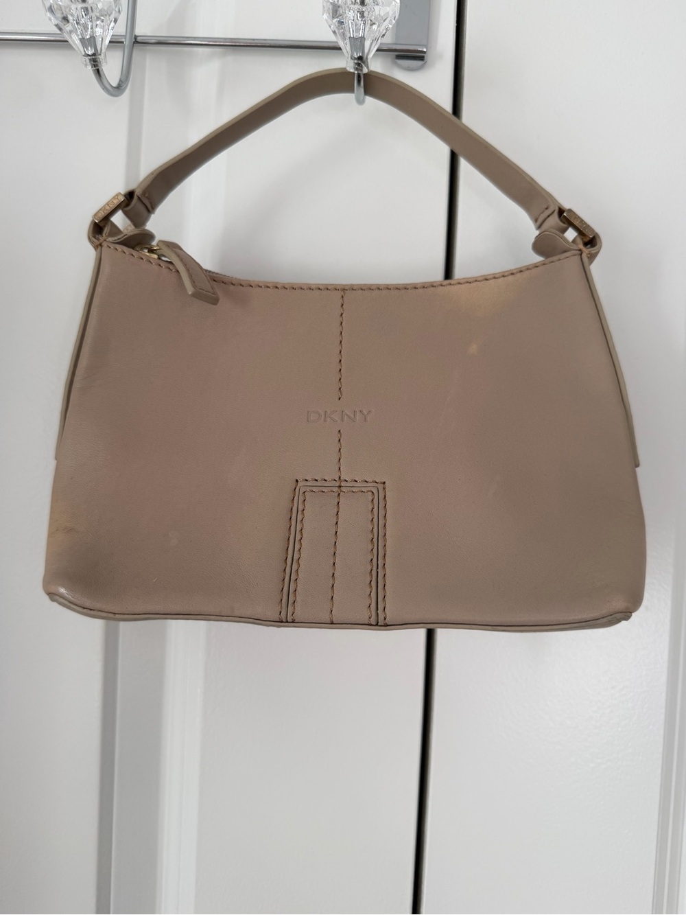 DKNY Beige Leather Shoulder Hobo Bag